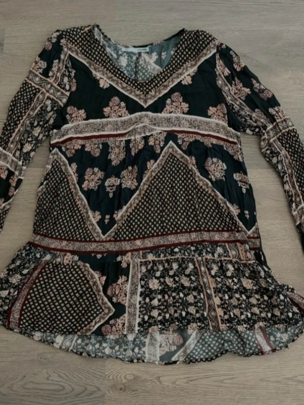 Maurice Boho Multi-colored V-neck Long Sleeve Tunic/mini Dress